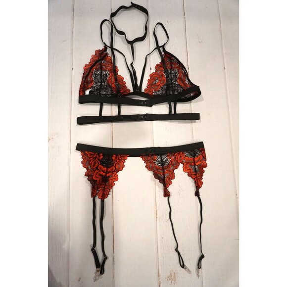 Avidlove Lace Garter Lingerie Set Removable Choker Strappy Bra - Size XL NWOT - Picture 6 of 6
